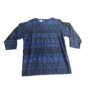 Rodier Multi Blue Print 100% Silk Blouse Size 5 Long Sleeve Lagenlook Tunic